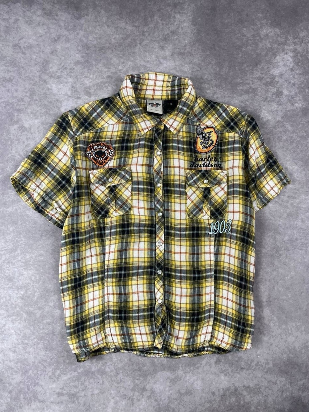 [330] Harley-Davidson Women’s Yellow Plaid Garage Shirt Motorcycles Riding